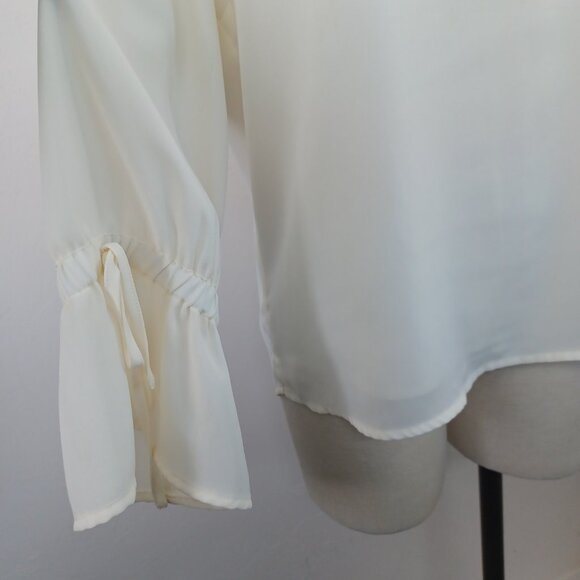 J Crew Mercantile Blouse Ivory Romantic V Neck Lined Tie Sleeve Womens 10 - Picture 3 of 14